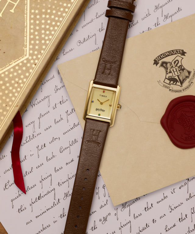 TW2Y75700 Harry Potter x Timex Hailey Hogwarts 24mm Leather Strap Watch Campaign Key Silhouettes (Beauty shots) Image