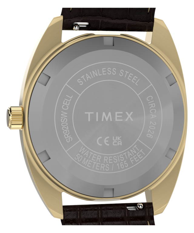 TW2Y82100 Timex® 1976 Rotary Phone Dial Reissue 37mm Leather Strap Watch   Caseback Image