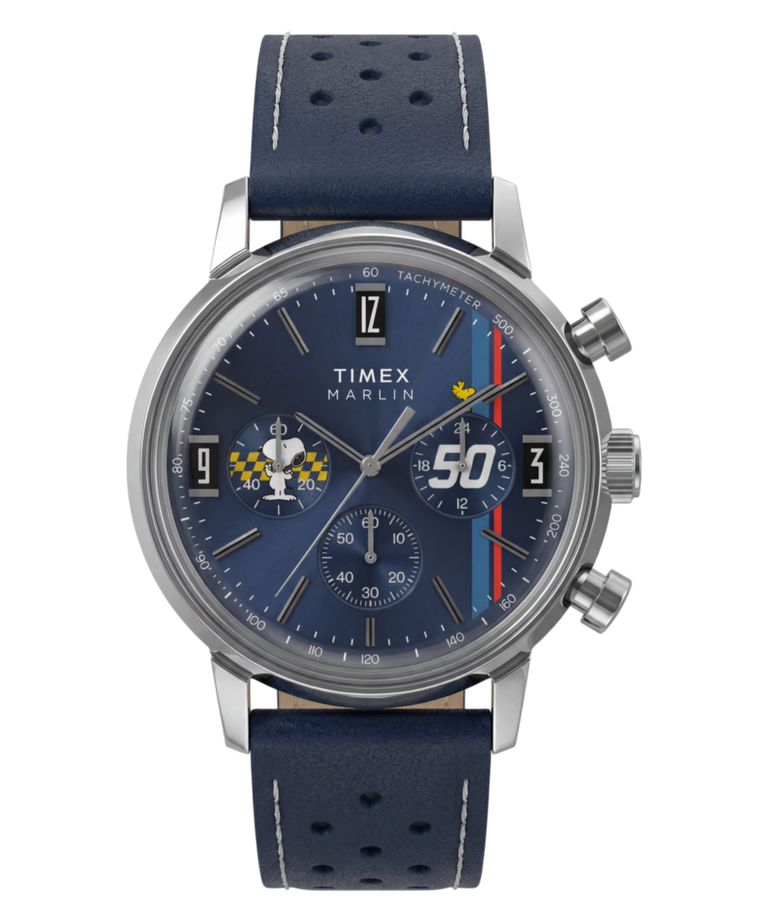TW2Y85300 Peanuts® x Timex Marlin® Chronograph 40mm Leather Strap Watch  Primary Image