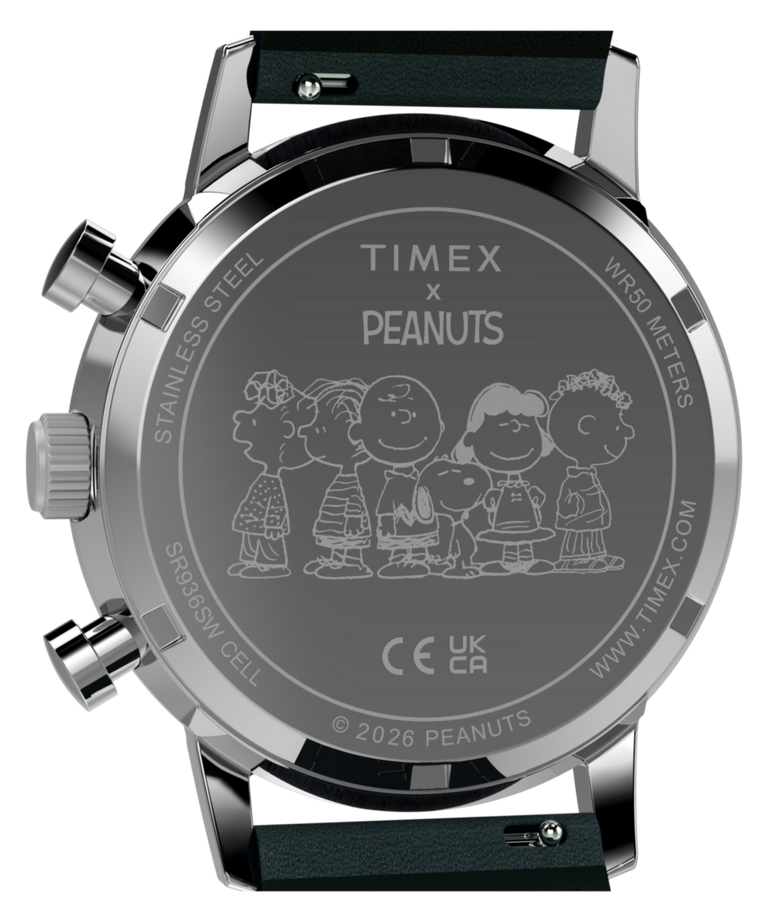 TW2Y85300 Peanuts® x Timex Marlin® Chronograph 40mm Leather Strap Watch  Caseback Image
