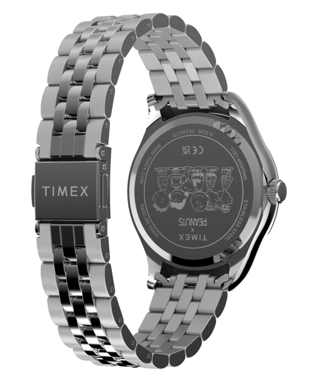 TW2Y85500 Peanuts® x Timex Legacy Snoopy Umbrella Stainless Steel Bracelet Watch   Caseback with Attachment Image