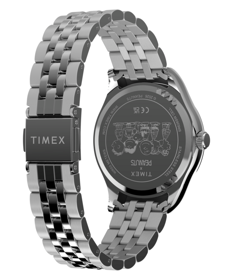 TW2Y85500 Peanuts® x Timex Legacy Snoopy Umbrella Stainless Steel Bracelet Watch   Caseback with Attachment Image