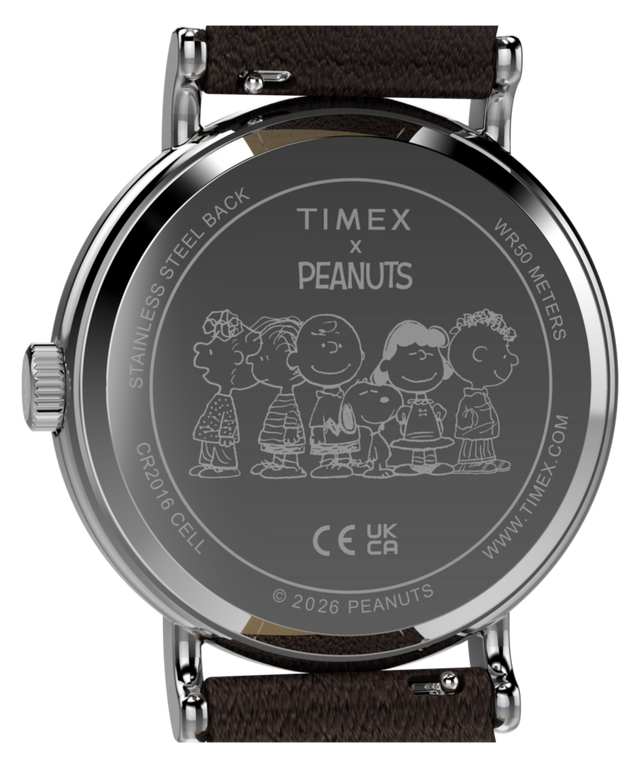 TW2Y85800 Peanuts® x Timex Weekender® Pumpkin 40mm Leather Strap Watch   Caseback Image