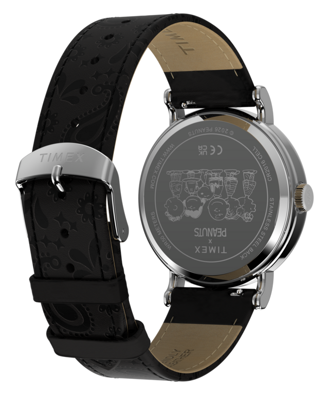 TW2Y85900 Peanuts® x Timex Weekender® Day of the Dead 40mm Leather Strap Watch Caseback with Attachment Image