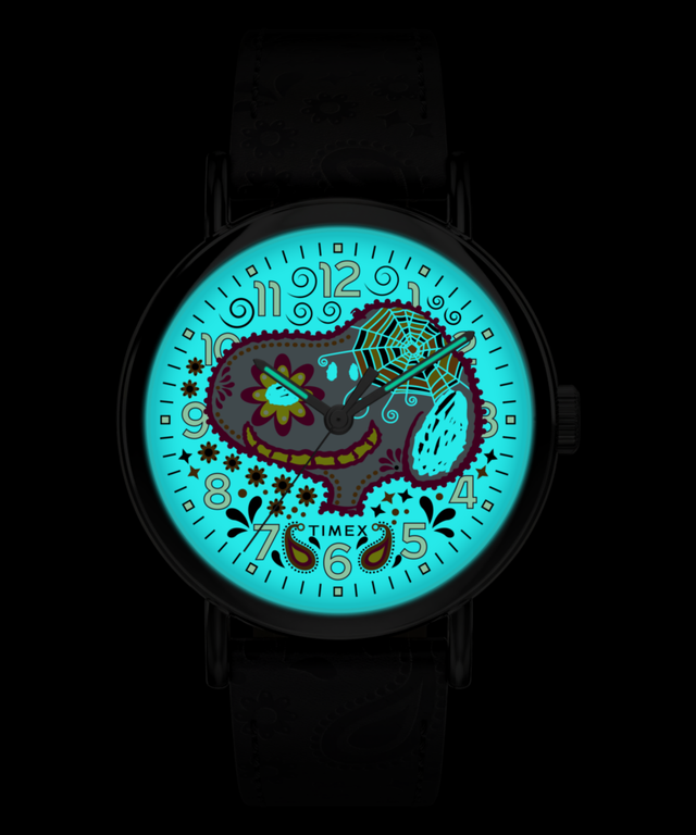 TW2Y85900 Peanuts® x Timex Weekender® Day of the Dead 40mm Leather Strap Watch Indiglo On