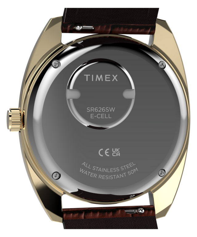 TW2Y87200 Timex 1978 Day Date Fumé Reissue 37mm Leather Strap Watch Caseback Image