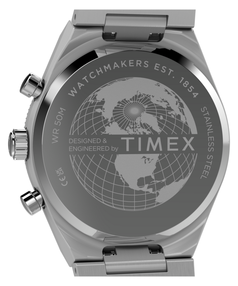 TW2Y92400 Q Timex Continental Chronograph 36mm Stainless Steel Bracelet Watch Caseback Image