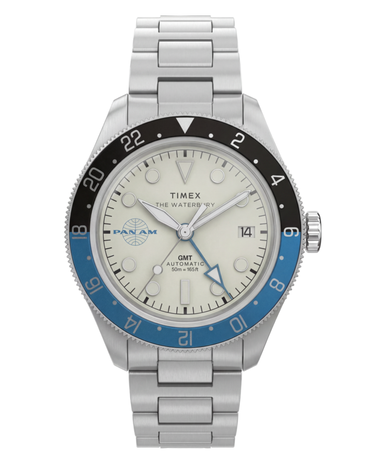 TW2Y94300 Pan Am® x Timex® Waterbury Automatic GMT 41.5mm Stainless Steel Bracelet Watch
 Primary Image