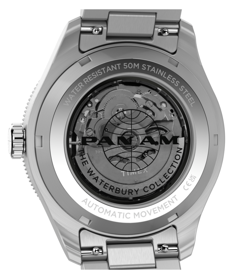 TW2Y94300 Pan Am® x Timex® Waterbury Automatic GMT 41.5mm Stainless Steel Bracelet Watch
 Caseback Image