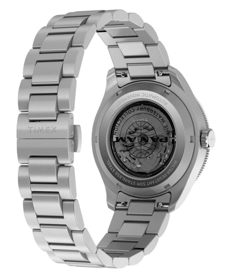 TW2Y94300 Pan Am® x Timex® Waterbury Automatic GMT 41.5mm Stainless Steel Bracelet Watch
 Caseback with Attachment Image