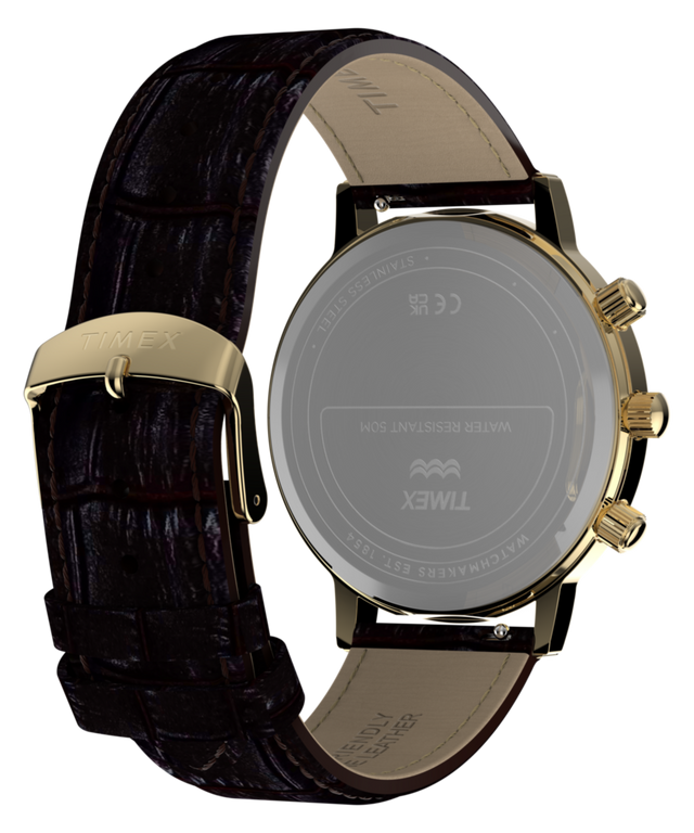 TW2Y99000 Timex 1990 Moon Phase and Calendar Dial Reissue 37mm Leather Strap Watch Caseback with Attachment Image