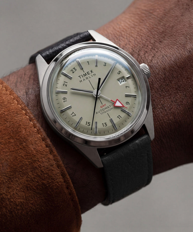 TW3A00500 Marlin® Jet Titanium Automatic GMT 40mm Leather Strap Watch Primary Wrist Image