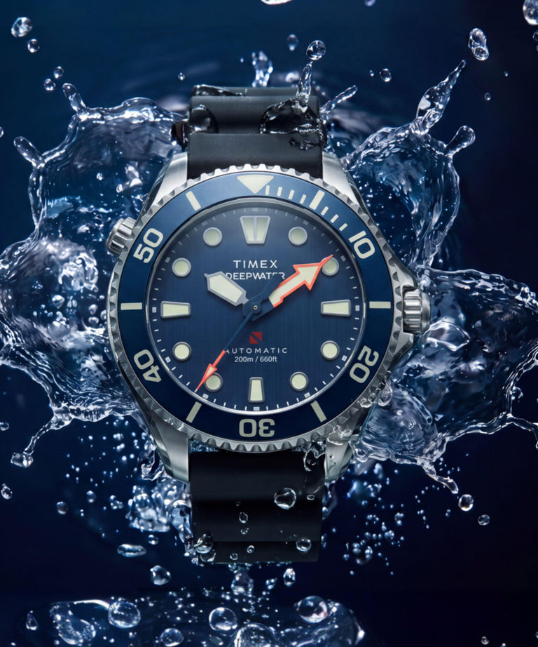 TW3A01700 Deepwater Meridian 200 HEV Automatic 44mm HNBR Synthetic Rubber Strap Watch Campaign Key Silhouettes (Beauty shots) Image