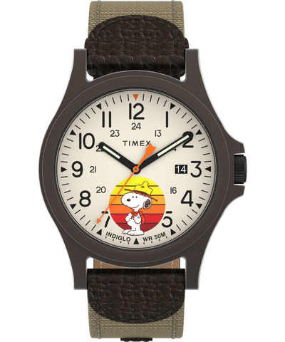 Timex Expedition® x Peanuts Beagle Scout 40mm Fabric with Leather Tab Strap Watch