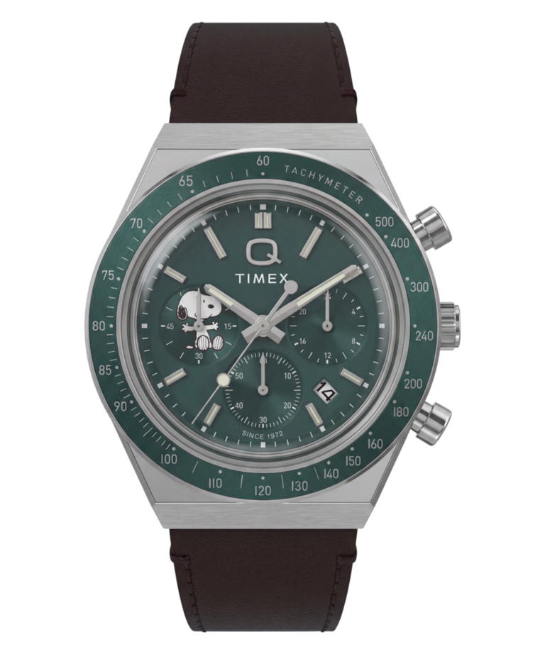 TW6A04400 Peanuts® x Q Timex Chronograph 40mm Leather Strap Watch Primary Image
