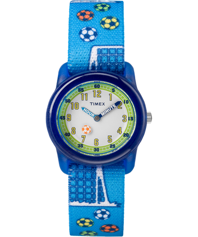 TIMEX TIME MACHINES® 29mm Blue Soccer Elastic Fabric Kids Watch