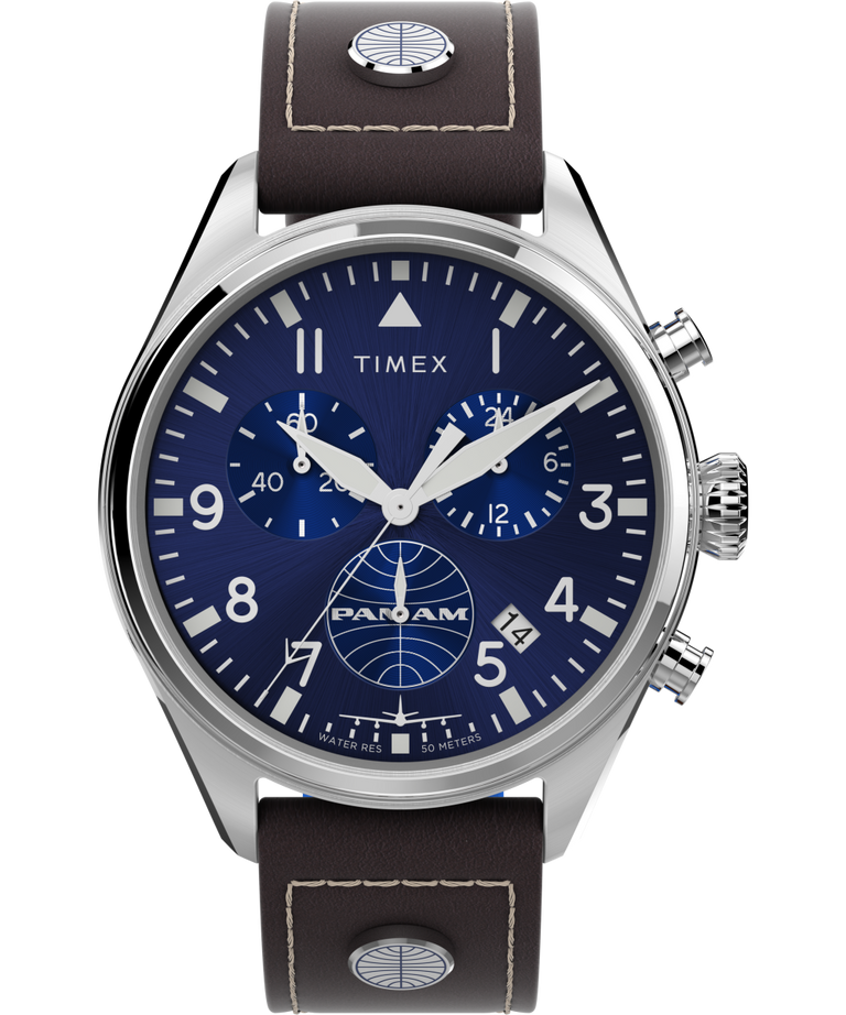 Timex X Pan Am Chronograph 42mm Leather Strap Watch