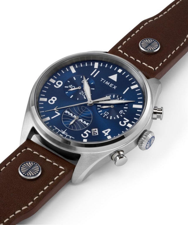 TWG030000 Pan Am x Timex Chronograph 42mm Leather Strap Watch Additional Image