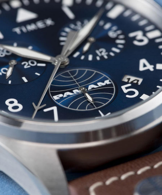 TWG030000 Pan Am x Timex Chronograph 42mm Leather Strap Watch Apple Strap Horizontal Image