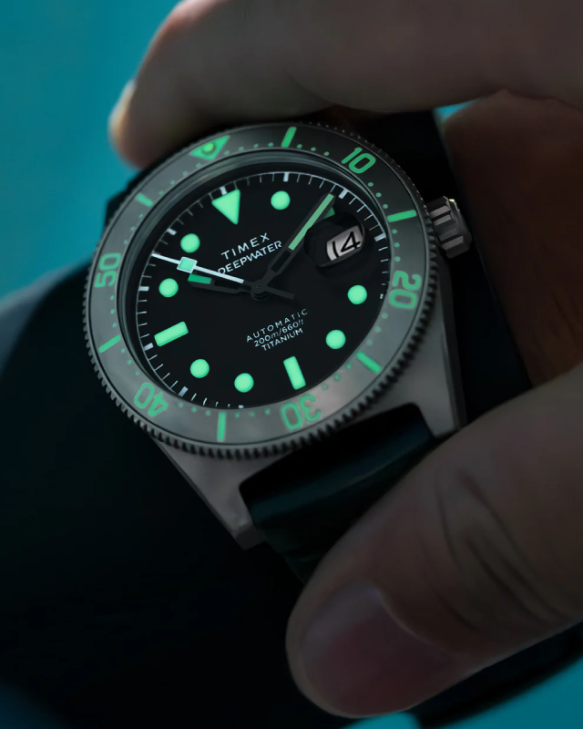 Timex Deepwater Automatic Titanium with its Indiglo feature, activated by the wearer’s hand movements