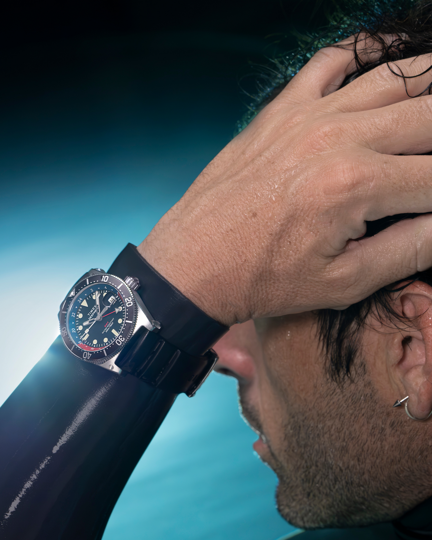 An Image of Timex Deepwater Watch worn by a Male Diver