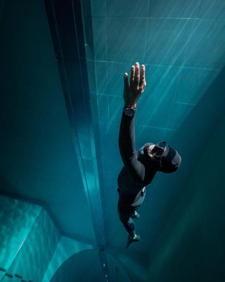 An image of a Diver while wearing a Timex Deepwater watch