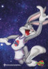 Video of Space Jam x Timex Q 30th Anniversary watch showcasing rotating views, glowing dial effect, stainless steel bracelet, and Bugs Bunny basketball-themed design in a space setting