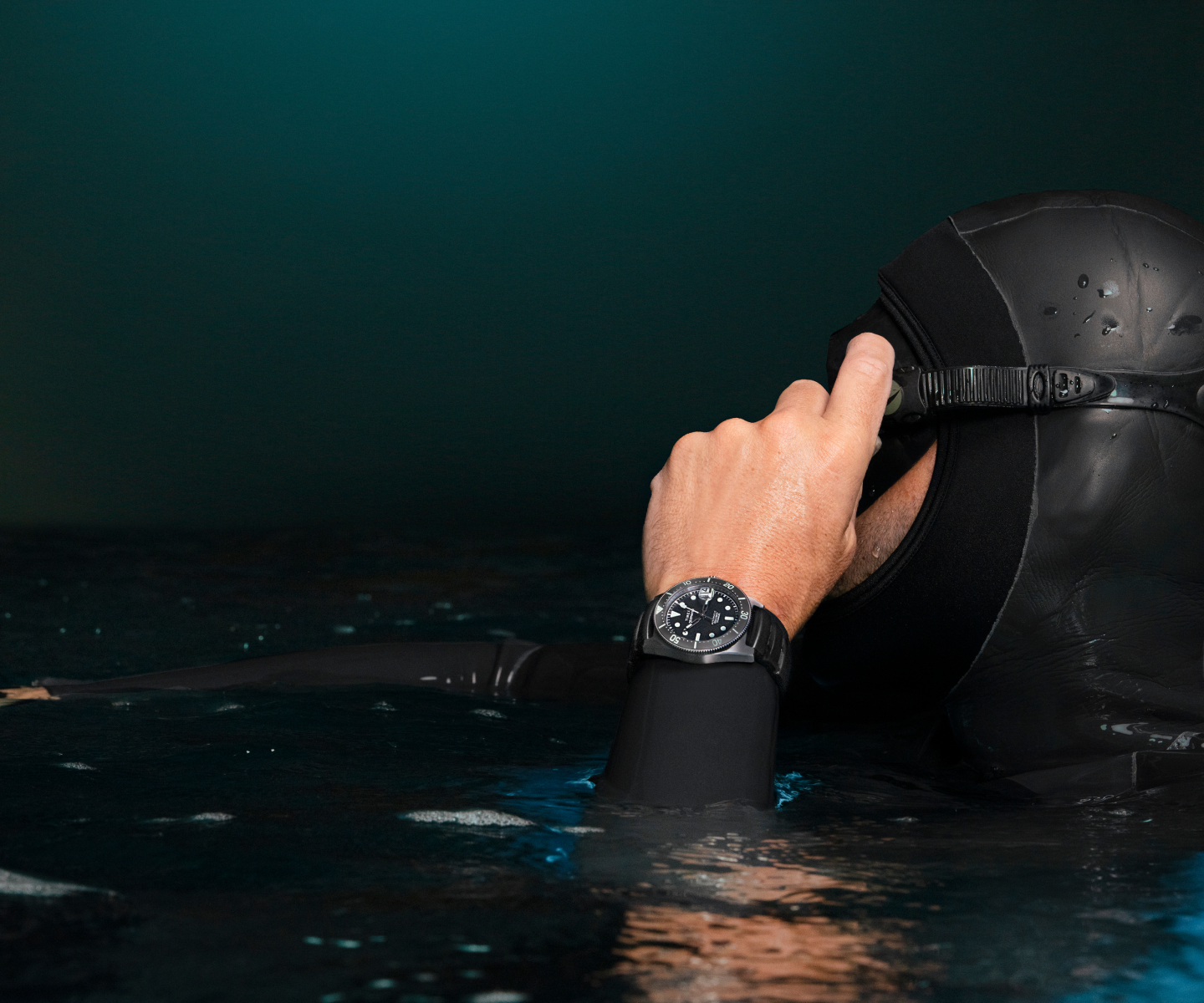 An image of a Diver while wearing a Timex Deepwater watch