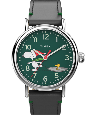 TW2V60200UK Timex Standard x Peanuts Featuring Snoopy Ice Skating 40mm Leather Strap Watch primary image
