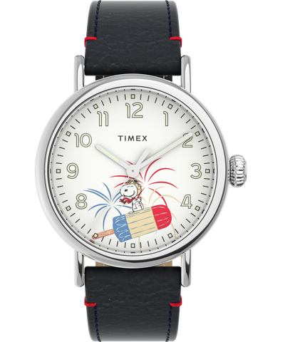 TW2V60500UK Timex Standard x Peanuts Featuring Snoopy Fireworks 40mm Leather Strap Watch primary image