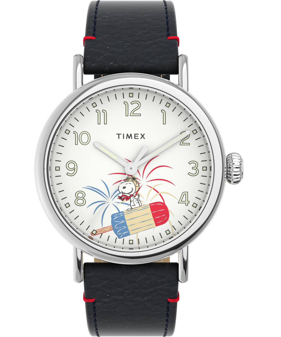 TW2V60500UK Timex Standard x Peanuts Featuring Snoopy Fireworks 40mm Leather Strap Watch primary image