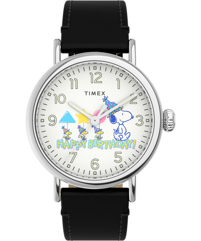 TW2V61000UK Timex Standard x Peanuts Featuring Snoopy Happy Birthday 40mm Leather Strap Watch primary image