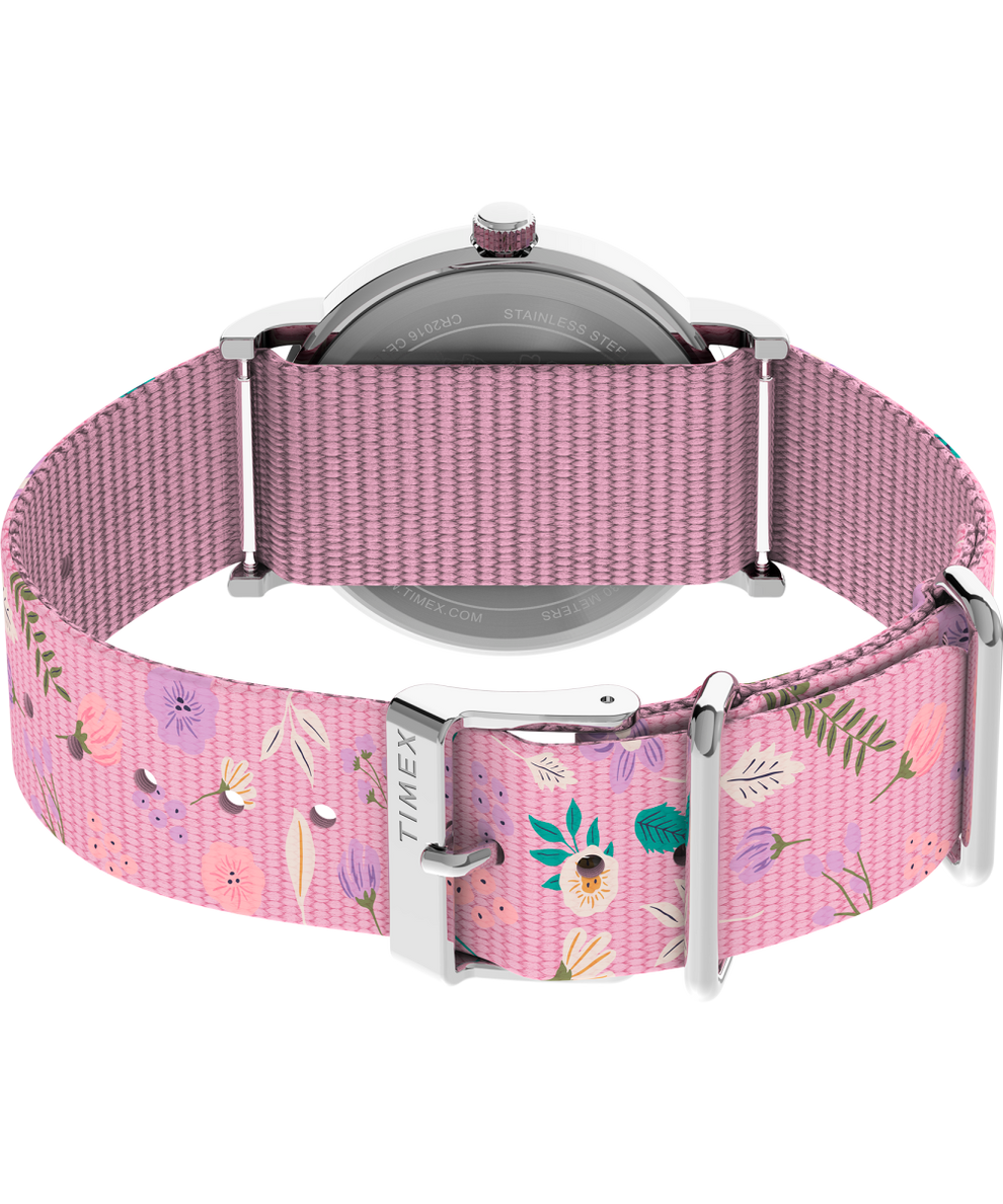 TW2V778000B Timex Weekender X Peanuts In Bloom 38mm Fabric Strap Watch back (with strap) image