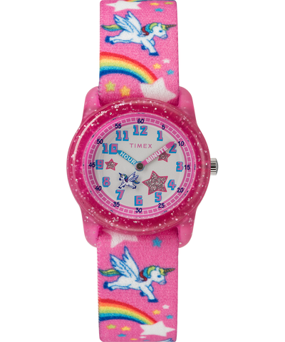 TW7C25500YN TIMEX TIME MACHINES® 29mm Rainbow Unicorn Pink Elastic Fabric Kids Watch primary image